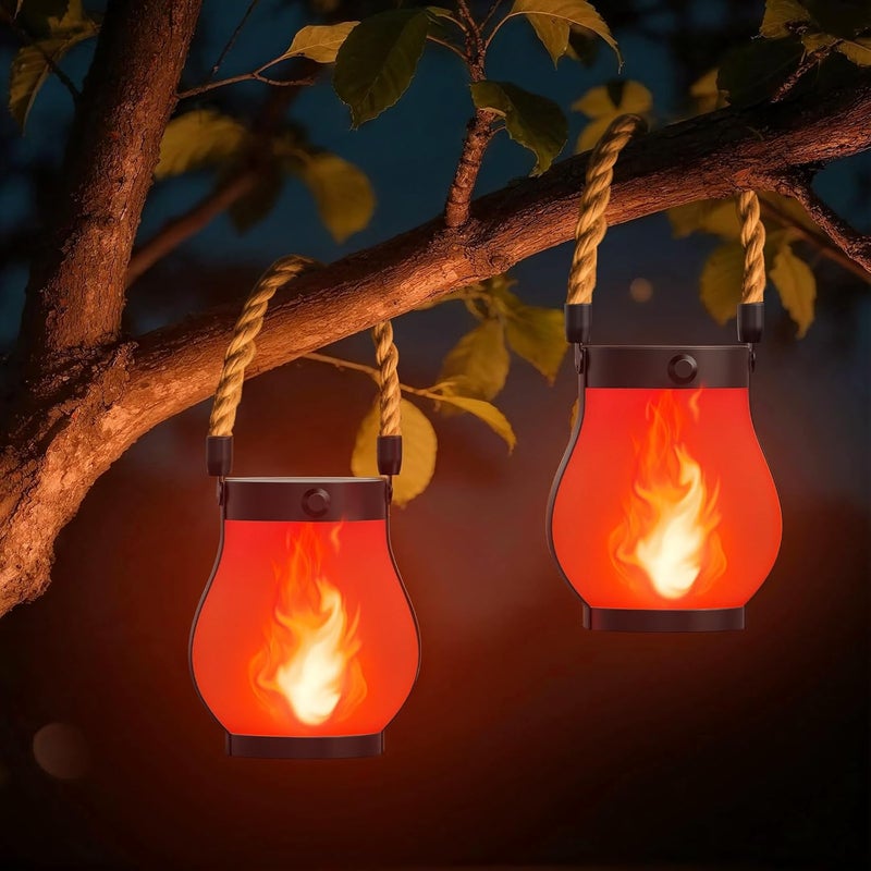 Hompavo Gen2 Solar Lanterns Outdoor Waterproof with Realistic Flickering Flame, Dual Charging (USB/Solar) & 2 Modes - Decorative Hanging/Table Lights for Patio Garden Porch Halloween Decor, 2/Red - Image 1